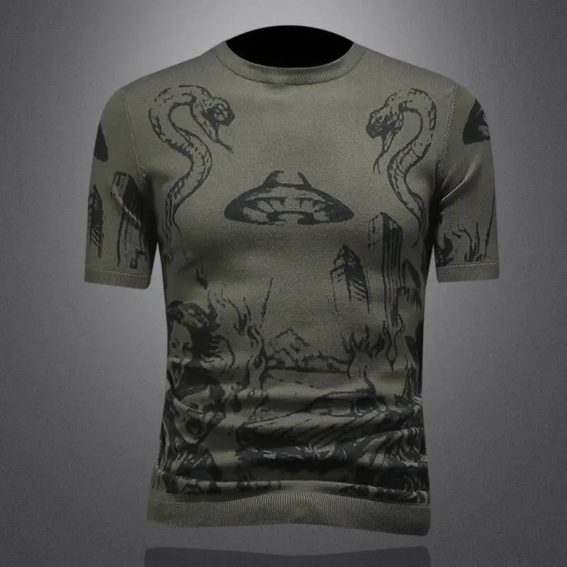 

Осенняя трикотажная футболка с короткими рукавами и рисунками аниме, мужская уличная футболка Homme, вязаный свитер Homme Poleras Hombre 2025