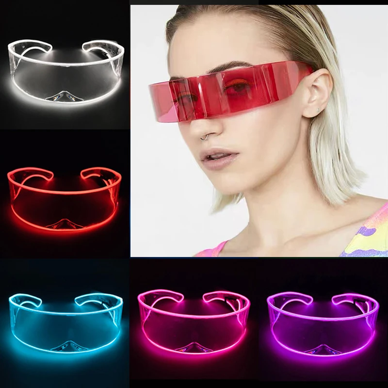 Wireless Glowing Led Glasses NightClub Masquerade Concert Performance Props DJ LIGHT Y2k Glasses Futuristic Robot Led Sunglasses