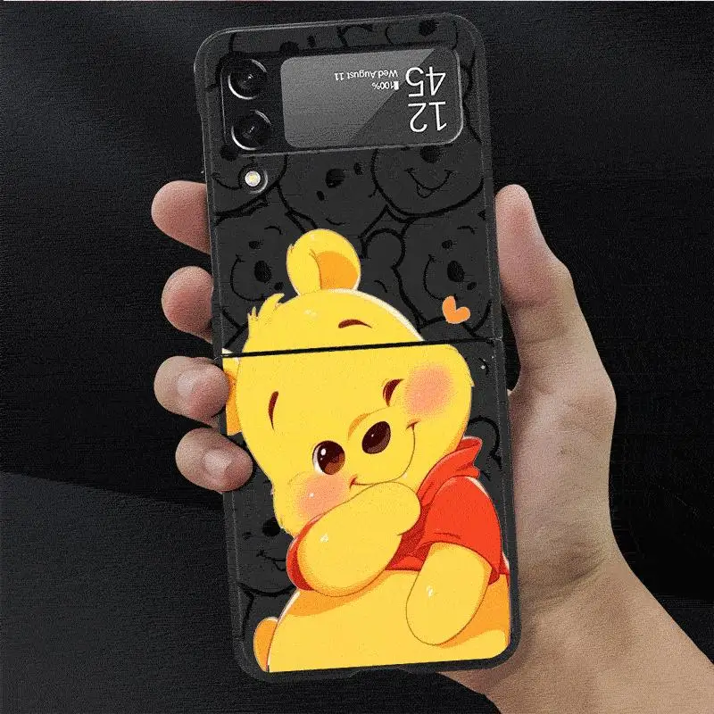 Case for Samsung Galaxy Z Flip 4 3 5 5G Flip Shockproof Capa 6.7 Inches Black Hard PC ZFlip 4 Phone Cover Disney Winnie The Pooh