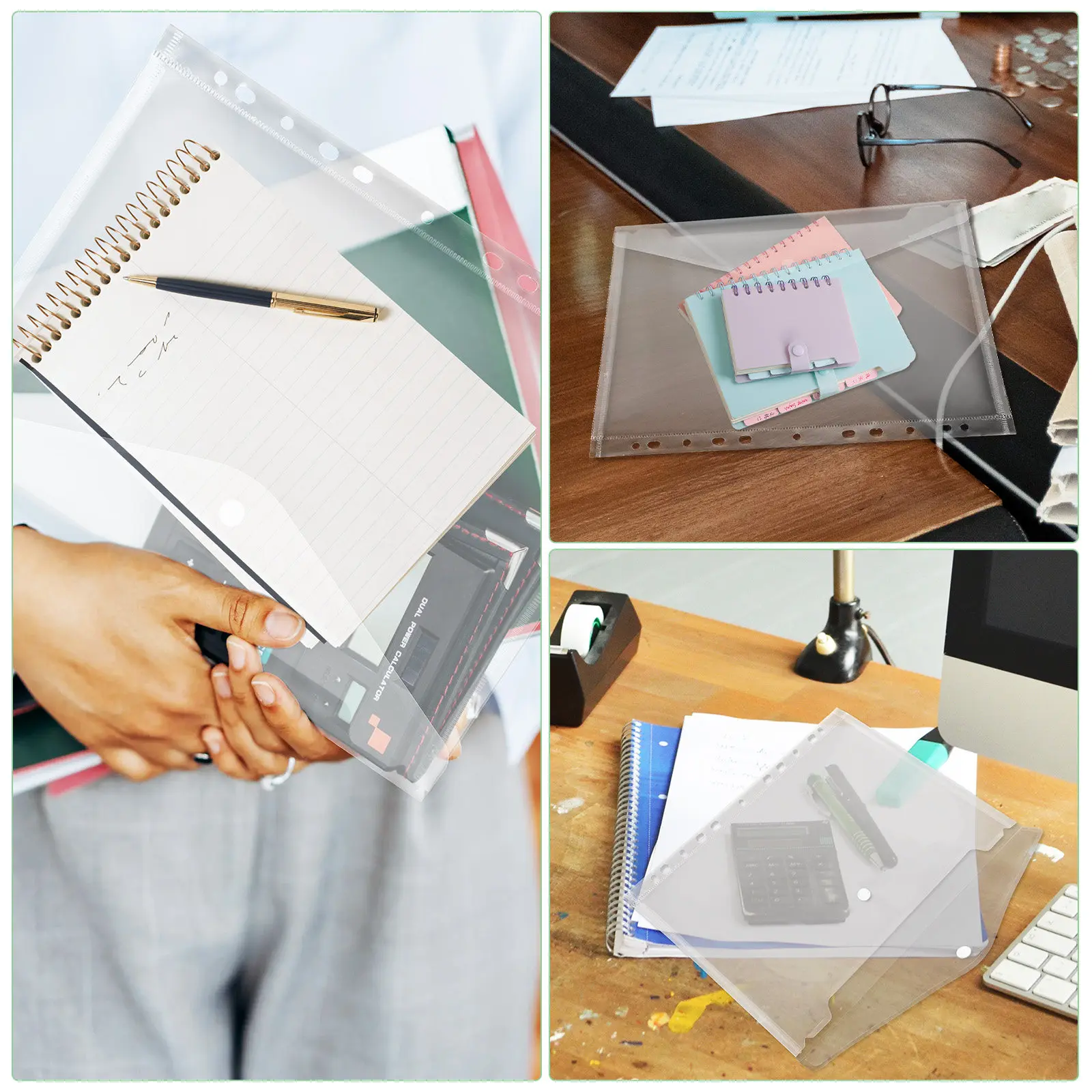 

20Pcs A4 Clear Binder Pockets Document Storage Envelopes Bags PP Plastic Organizer School Office Binder Pockets