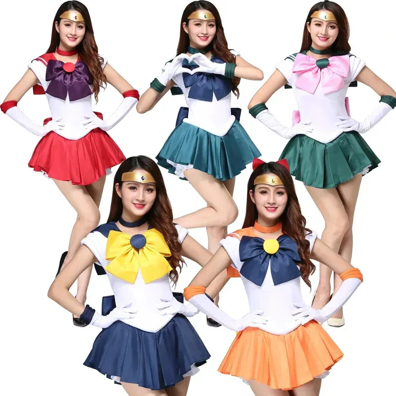 Anime Cosplay Sailor and Moon Usagi Tsukino Crystal Dress abiti Costume Halloween Party Kid Bambino Adulto Donna Taglie forti