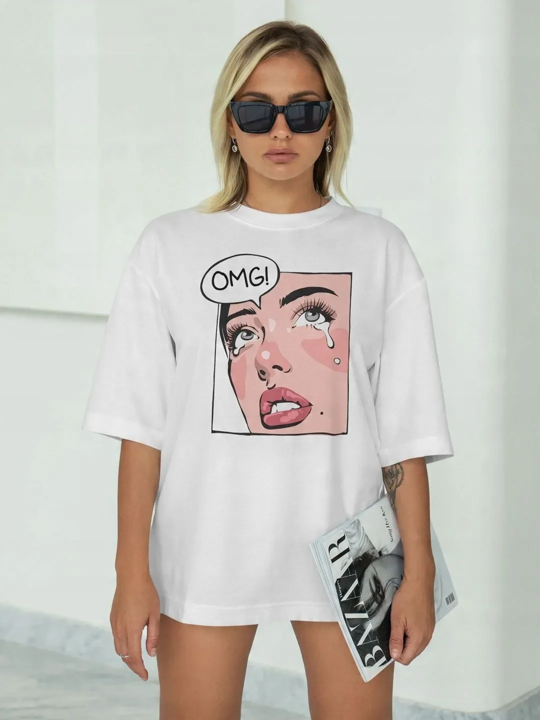 

Pure Cotton Large-sized Printed T-shirt Short-sleeved Ins Summer New Korean-style Personalized and Versatile Loose Top
