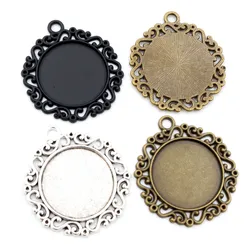 New Fashion 5pcs 25mm Inner Size Black Antique Silver Plated Classic Flower S Style Cabochon Base Setting Charms Pendant