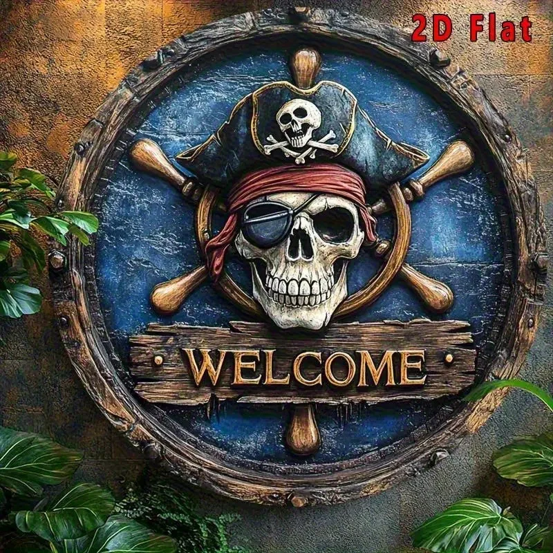 2D Flat, 1pc Pirate Skull and Crossbones Wooden Wall Art 7.87x7.87