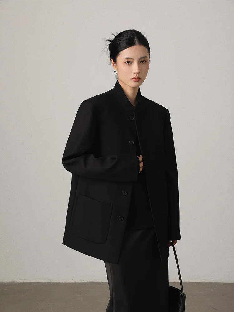 

Женский костюм Vimore из 100% шерсти: комфортный, новый, в китайском стиле, с воротником-стойкой, длинными рукавами, для повседневной носки, стандартный крой