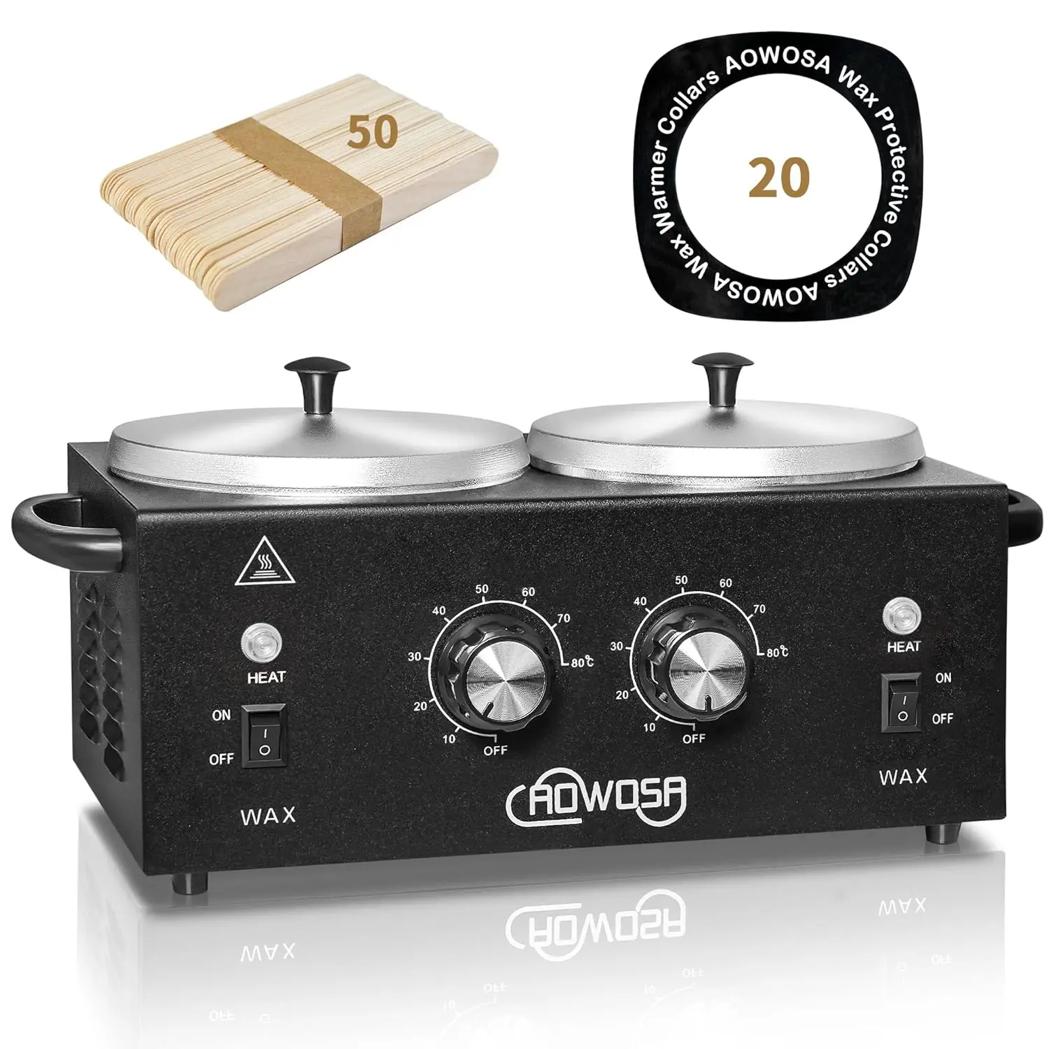 

Double Pot Wax Warmer for Hair Removal, Large Capacity 600ML, Fast Heating, Non-Stick Easy Clean, with 50 Sticks & 20 Collars