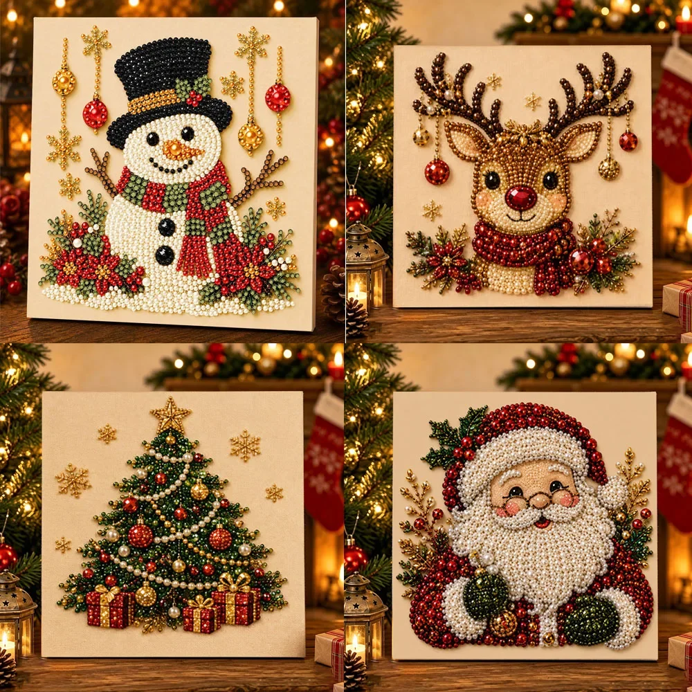 Christmas Pearl Painting Art Kit With Frame, DIY Pearl Art Craft Kit Diamond Dots Beads Handmade Painting For Home Decor Items view 2