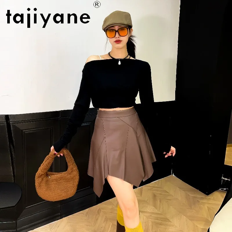 TAJIYANE 100% Sheepskin Genuine Leather Skirt Woman High Waist Slim Mini Skirts 2026 Woman A Line Latin Dance Women's Skirts 치마