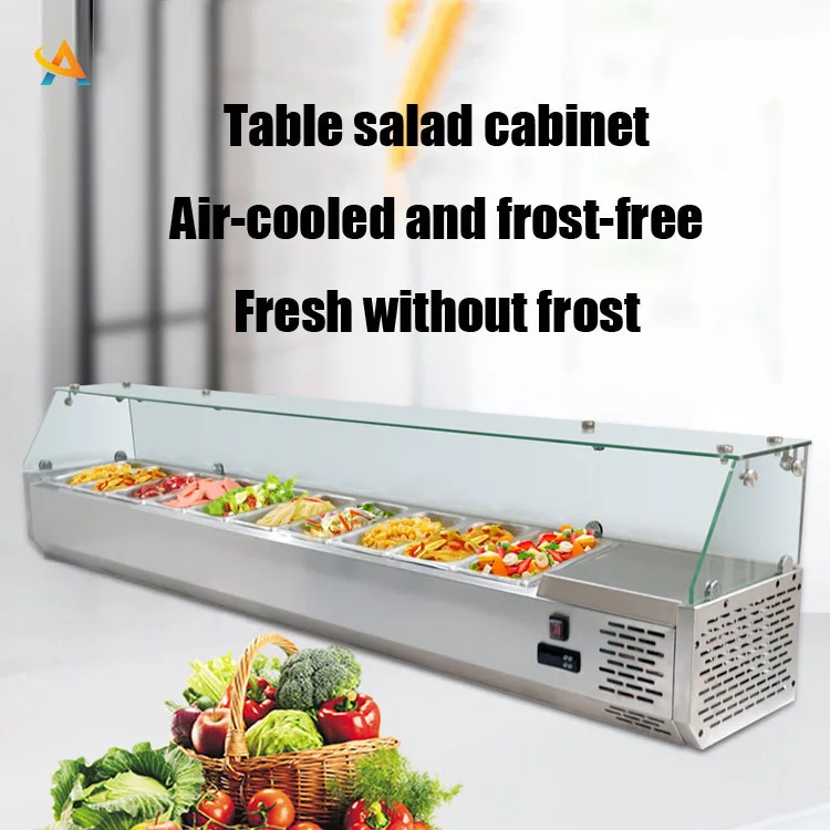 Table Top Salad Bar Commercial Supermarket Fridge Equipment Salad Food Fresh Meat Display Cabinet