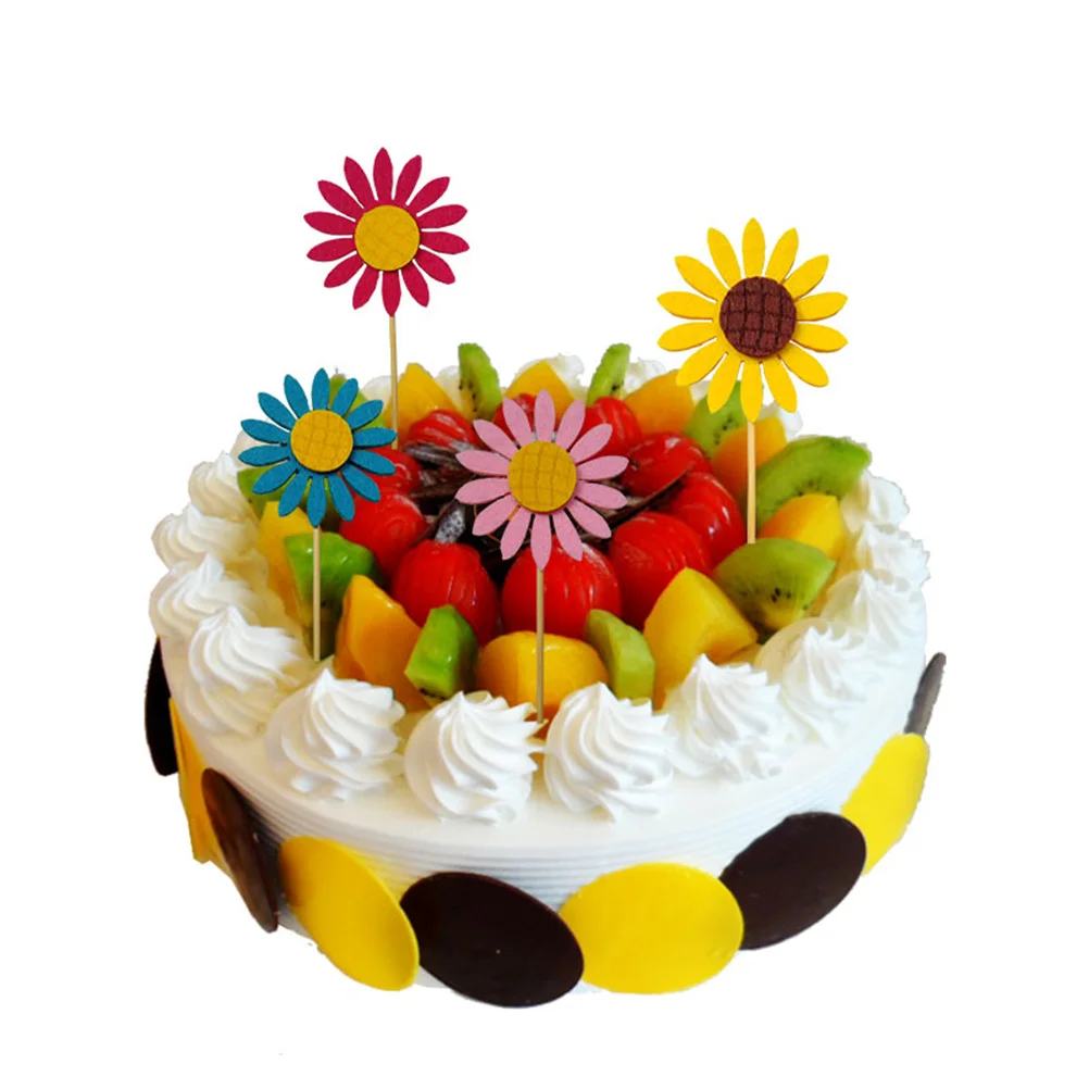

10Pcs Sunflower Cake Toppers Cake Decoration Premium Fabric Birthday Wedding Party Cupcake Picks Flower Sticks Creative Design