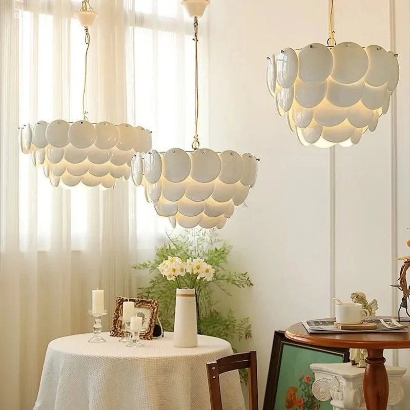 

Modern French Designer Ceramic Chandeliers White Romantic Luxury Living Room Atmosphere Lamps Home Restaurant Decor Led Lights