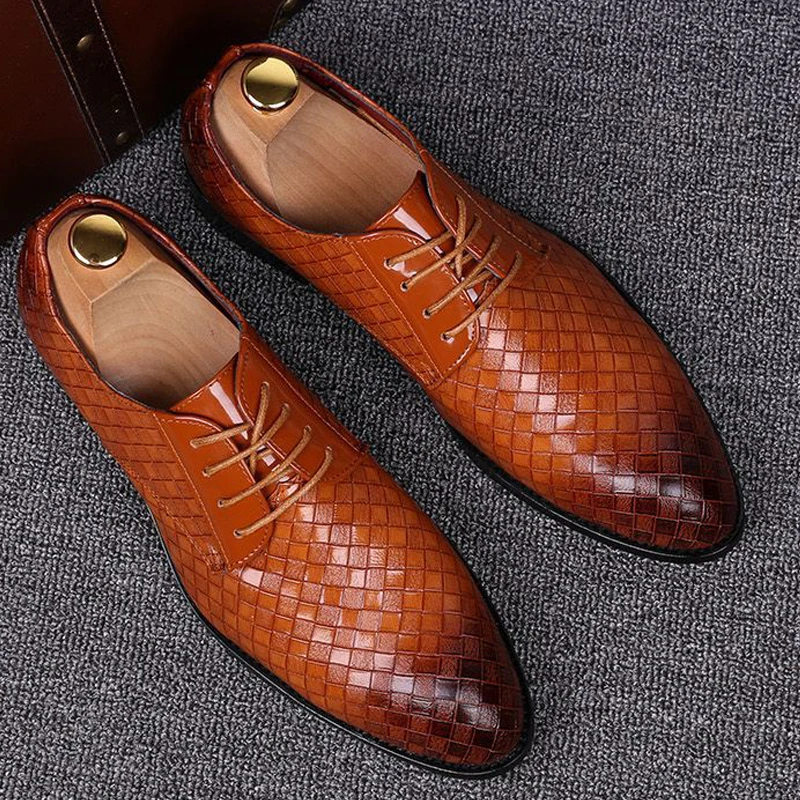 2021 Formal Leather Shoes Men Dress Business Shoes Male Geometric Red Oxfords Party Wedding Casual Men\'s Flats Chaussure Homme88