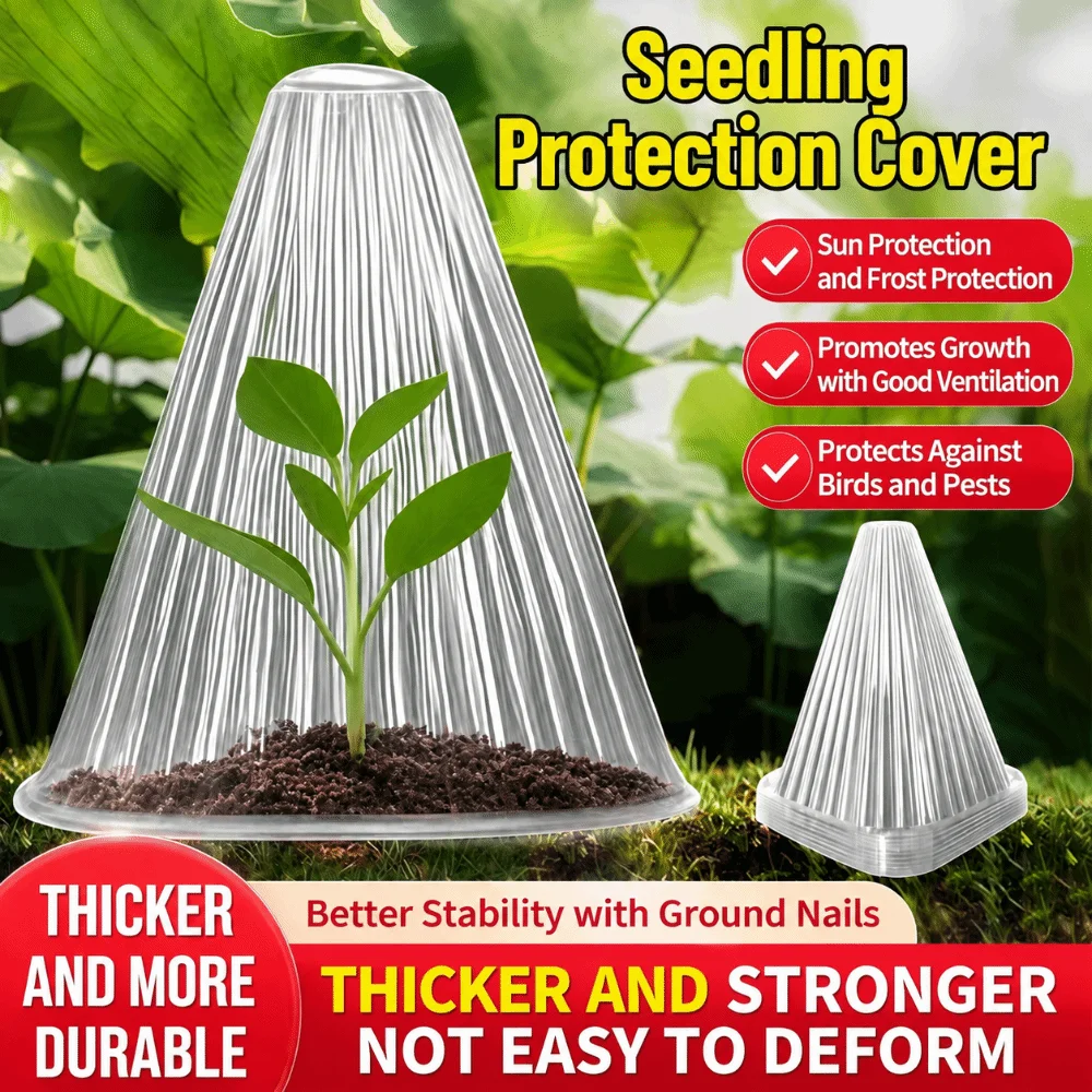 50pcs Transparent Plant Seedling Cloche Insulated Plastic Plant Bell Covers Bird Proof Antifreeze Growth Box Protecting Plants