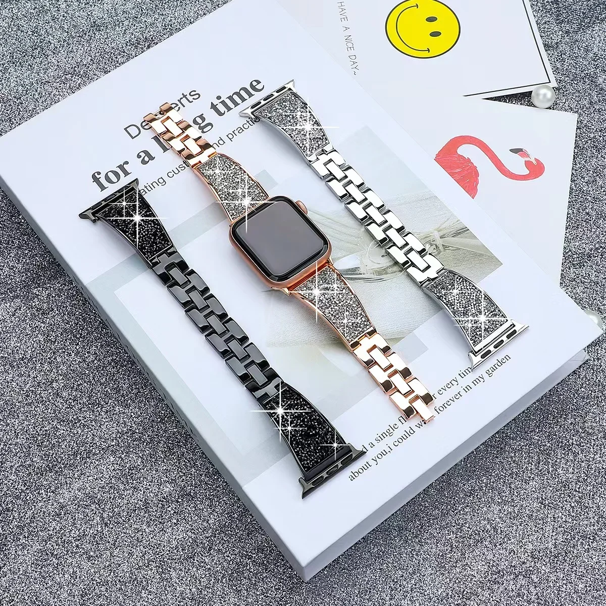 Diamond Metal Strap For Apple watch band 49mm 45mm 44mm 41mm 40mm 42mm 46mm Women Bracelet Wristband iWatch Ultra 10 9 8 7 6 5 4