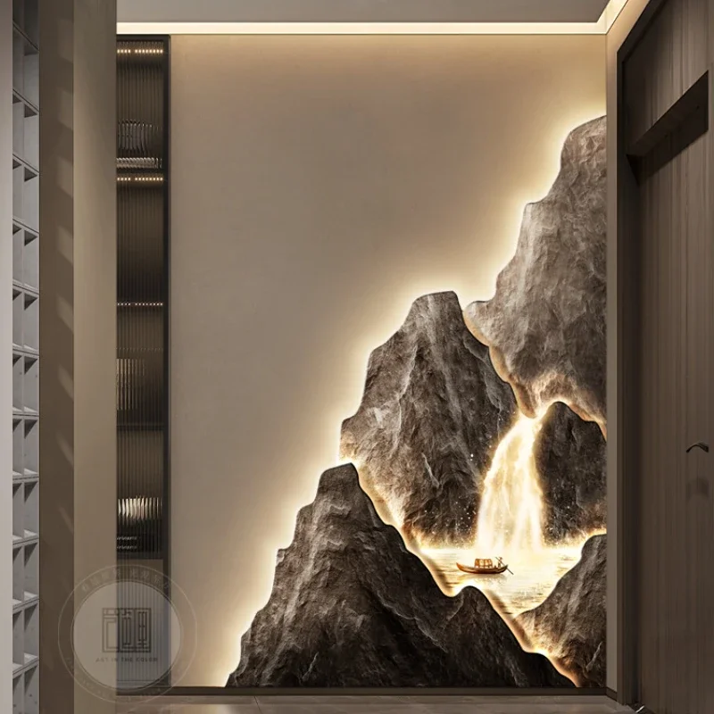 Living Room Background Wall Decoration LED Mountain View Wall Lamp Modern Remote Control Switch Corridor Lighting Mural Lamp