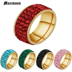 Maxmoon Vintage Red Zircon Stone Black Green Pink Blue Finger Rings For Men Male Fashion Stainless Steel jewelry Anel