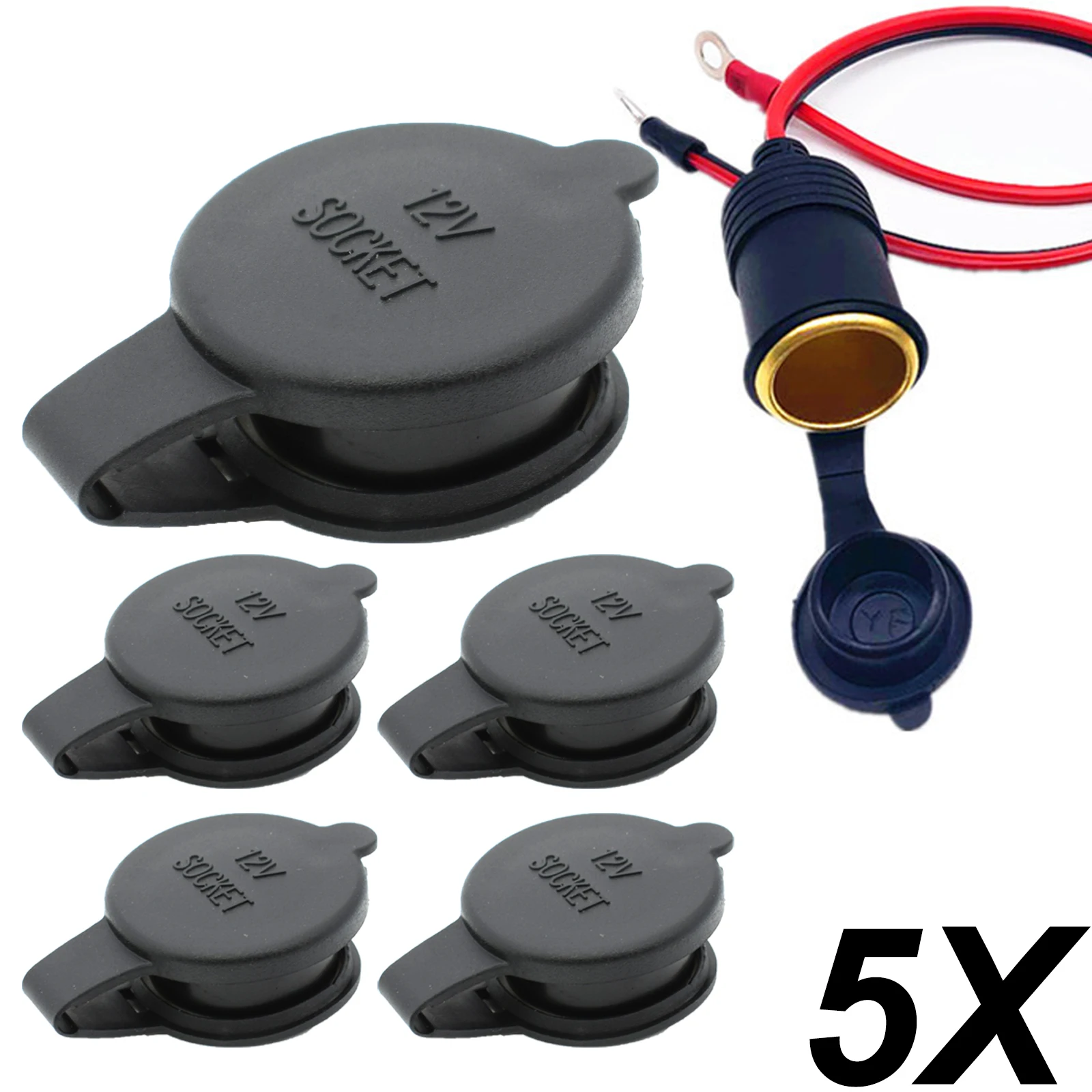 5x Universal Cigarette Lighter Socket Cover Cap Dustproof Waterproof 12V Outlet Lid PVC Rubber For Car Motorcycle Accessories