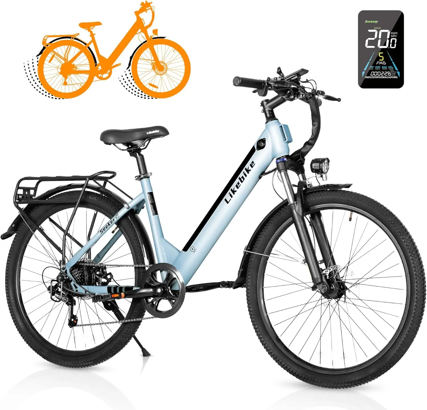 Seeker S Electric Bike for Adults 350W(Peak 540W) 26 inch Electric Bicycle Step Thru Ebike, with 36V/9Ah Battery, 20MPH, 7-Speed