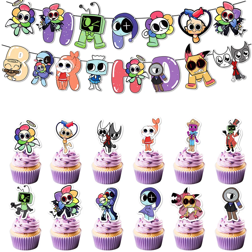Dandy\'s World Cute Dandy Horror Game Party Supplies Decorations Balloon Banner Cake Topper Kid Children Gift Birthday Shower