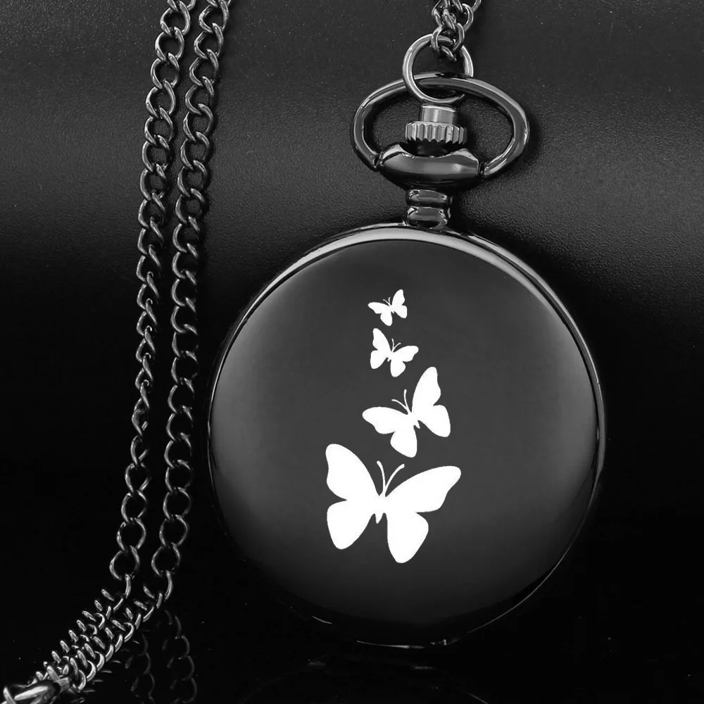 Fashion Butterfly Quartz Necklace Pocket Watch Womens Vintage Pendant Watches Unique Ladies Birthday Gifts reloj de bolsillo