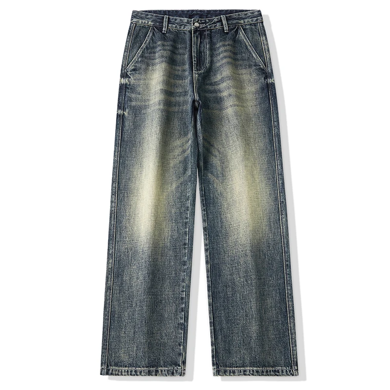 Jeans larghi da uomo pantaloni larghi gamba larga retrò blu streetwear abbigliamento da uomo pantaloni in denim maschile cowboy jeans di marca homme