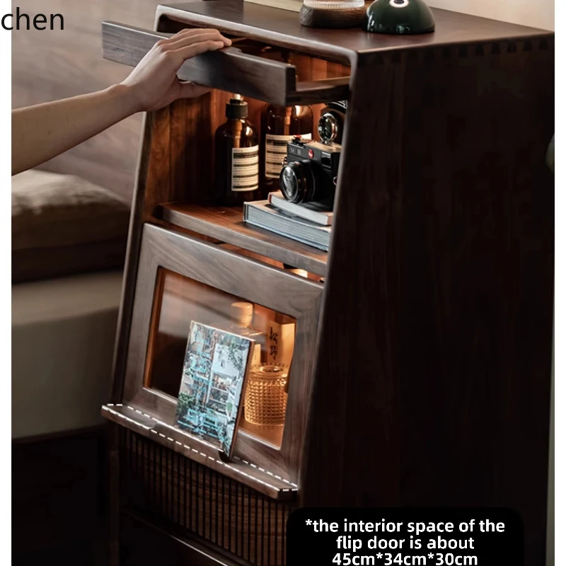 

TQH walnut solid wood side cabinet sofa chest cabinet flip glass door cabinet living room solid wood furniture