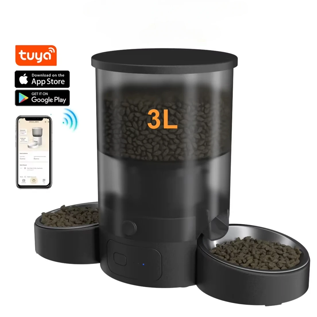 

3L Double Bowls Smart Automatic Dog Feeder WIFI Remote Control Food Dispenser Timing Pet Products