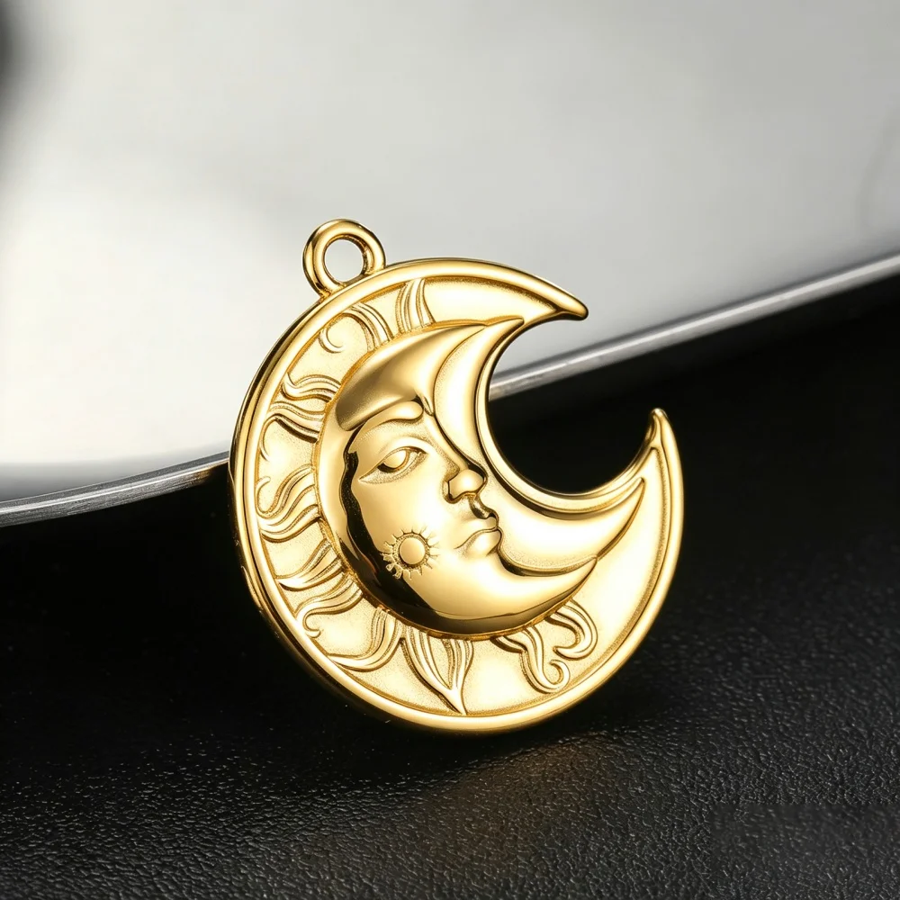 3 Stück Sonne-Mond-Gesichts-Anhänger für Halsketten, Ohrringe, Schmuckherstellung, Edelstahl, Goldfarben, DIY-Anhänger, Halbmond, Hexen-Accessoires – Detail 11