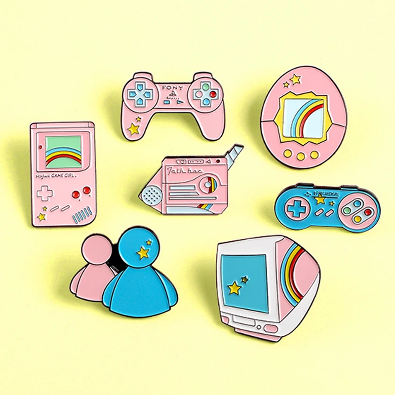 7 styles Pink Game Machine Game Handle controller Brooch Classic Cartoon Game Console Lapel Enamel pins Brooches Badges Bags pin