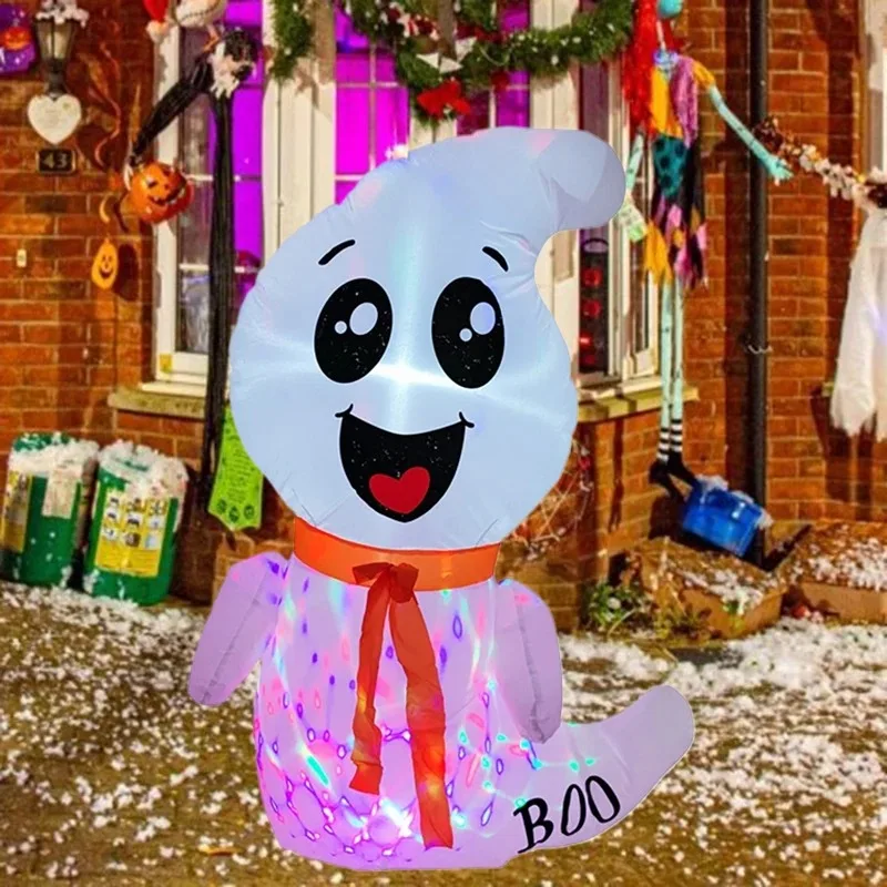 ألعاب الهالوين القابلة للنفخ بطول 4 أقدام، زينة شبح بيضاء مع ضوء ساطع أبيض مدمج، ديكورات ساحة قابلة للنفخ #5