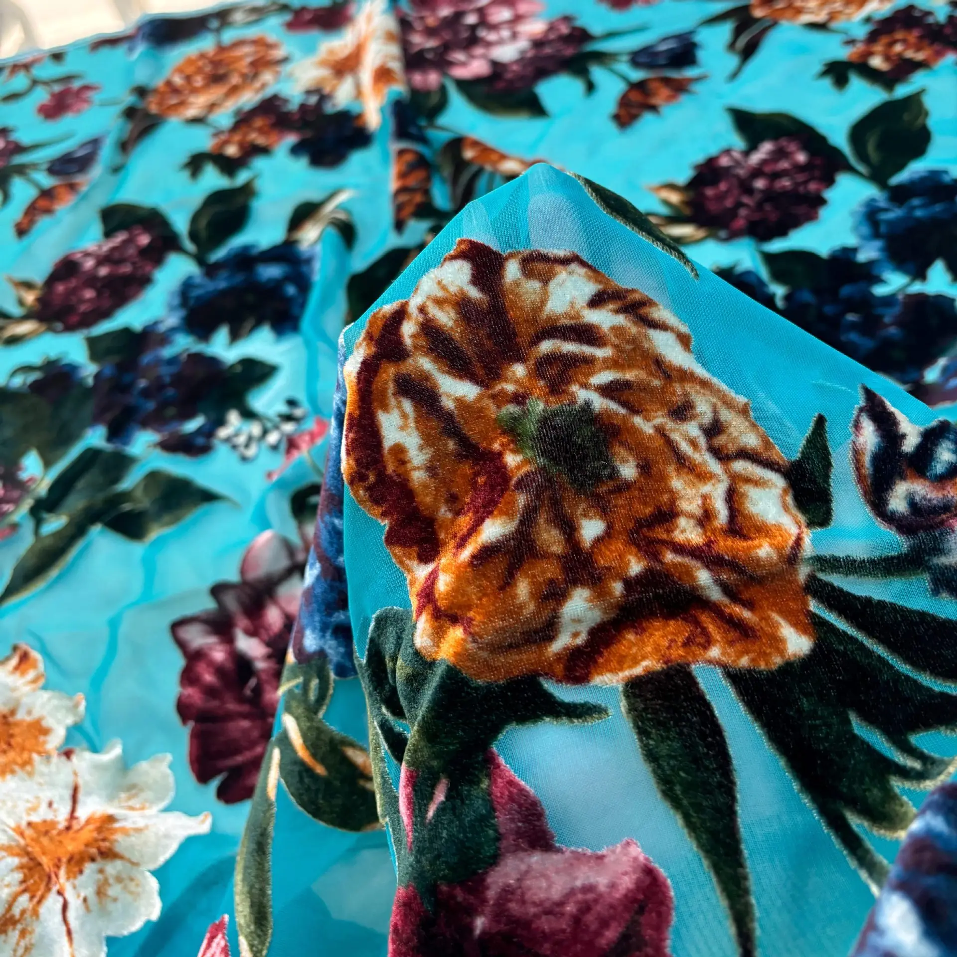 

2781 Woven Velvet Brocade Brocade Sticky Velvet Printed Burnt out Burnt Flower Fabric Nightdress Cheongsam
