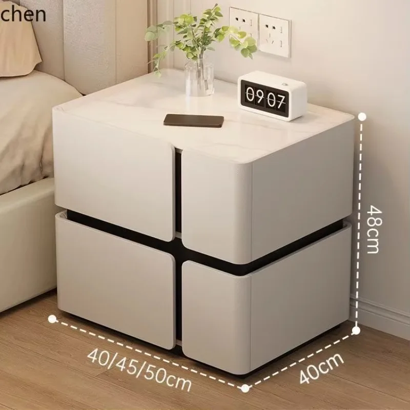 PYH Modern Art Sense Floating Sensor Bedside Table Cream Style Solid Wood Home Bedroom Storage