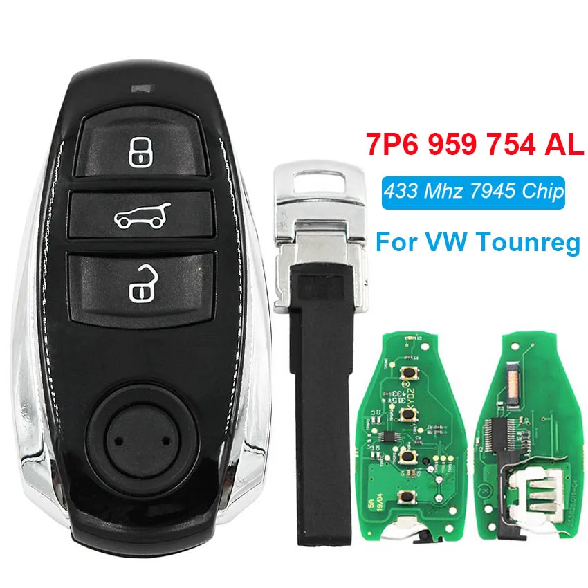 

CN001021 Aftermarket 3 Button Smart Card Key For VW Tounreg Remote Control With 433Mhz PCF7945 Chip FCCID 7P6 959 754 AL