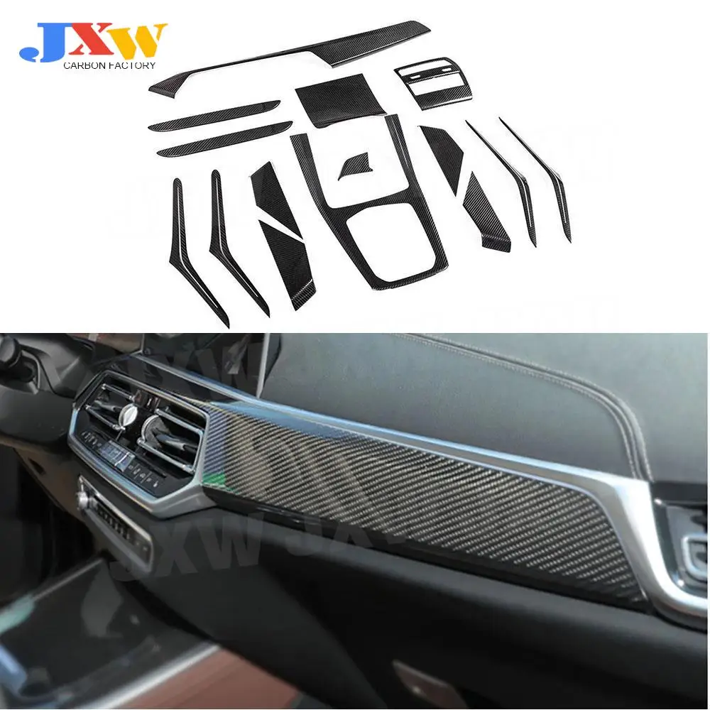 

Dry Carbon Fiber Car Door Inner Trim Strips Stickers Inner Decoration for BMW X5 G05 2020+ Gear Shift Panel Storage Box