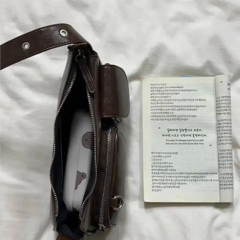 Bloom Retro Coffee Shoulder Wallet Women Vintage Leather Pocket Chic Casual Handbag Female High Street Crossbody Bags New