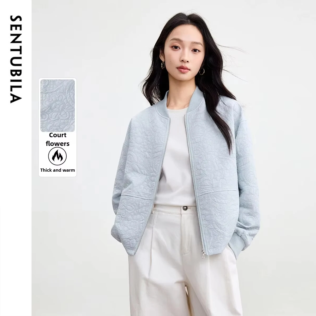 

SENTUBILA Women's Baseball Jacket Autumn Winter 2025 New Commute Loose Fit Coats Pockets Solid Outwear Female Clothing 153WB3148