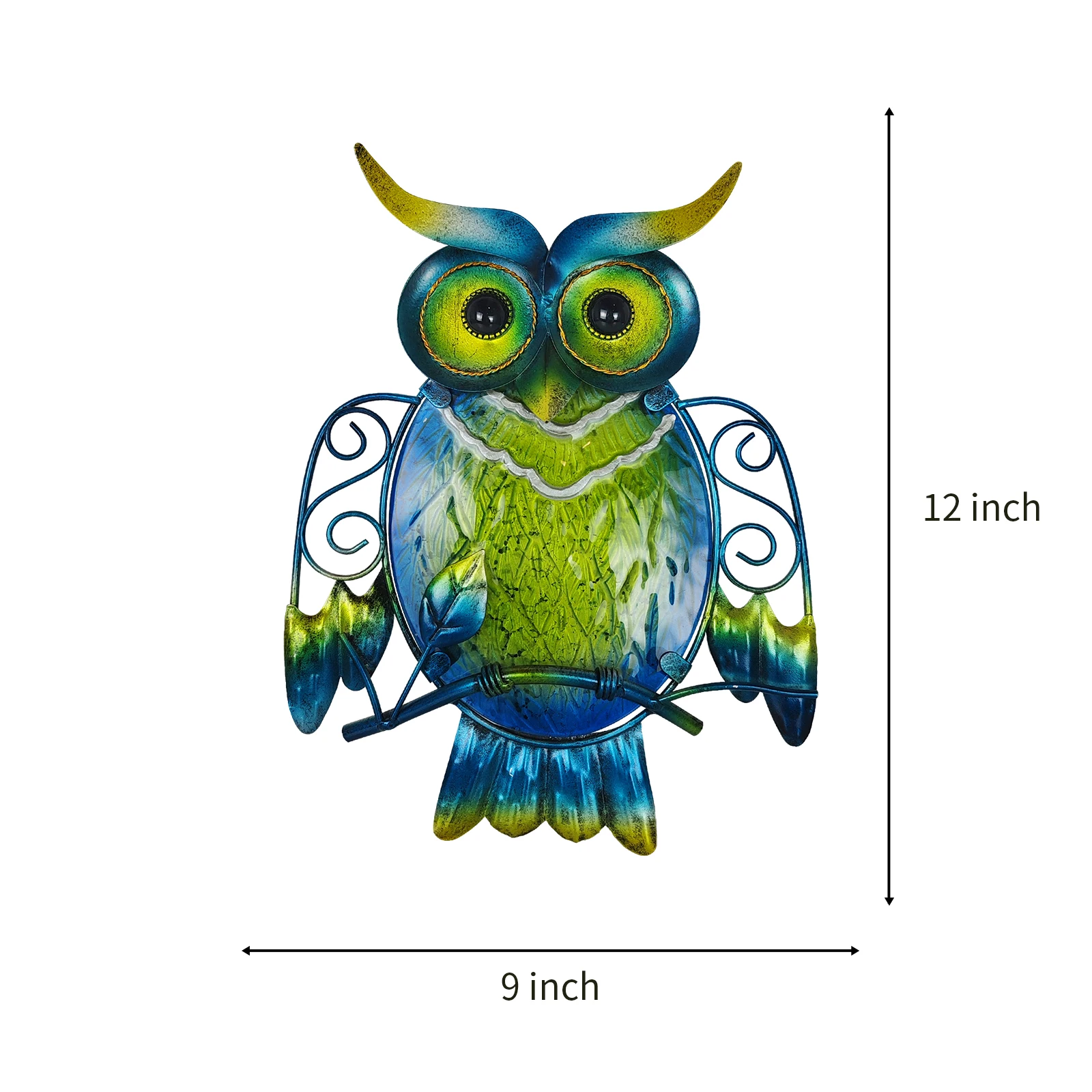 Metal Owl Wall Decor - Outdoor Wall Art - Glass Hanging Garden Owl Decor for Patio, Porch or Door, Owl Gifts