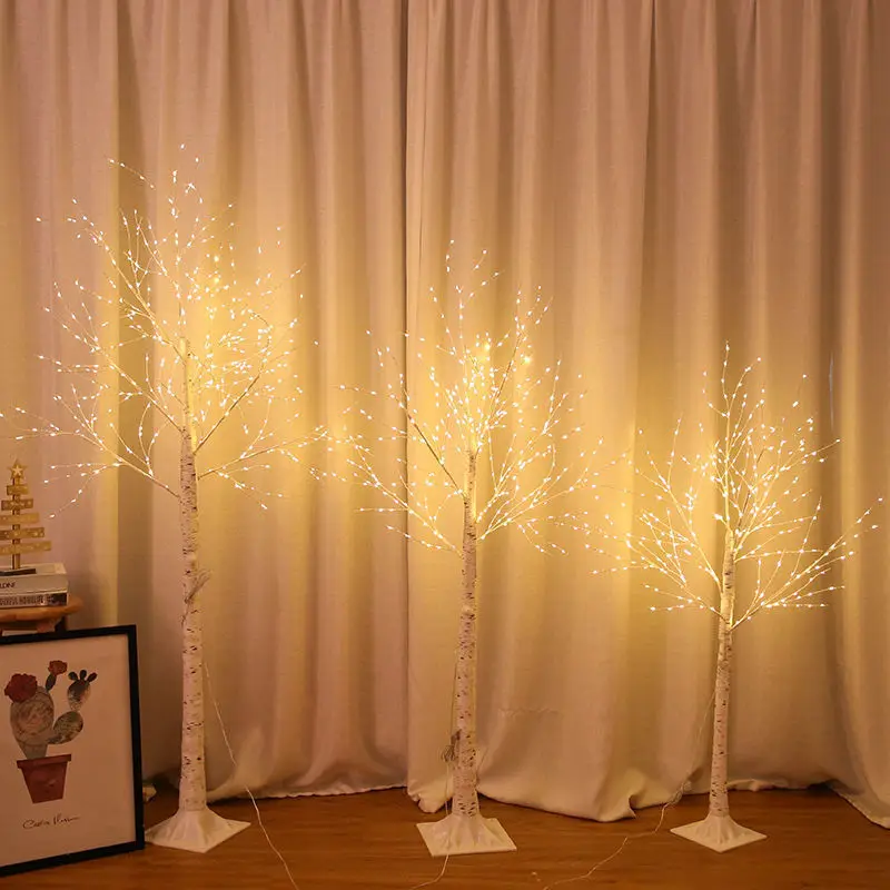 Simulated White Birch Tree Lamp Glowing Branch LED Night Light for Home Bedroom Wedding Party Christmas Garden Decoration