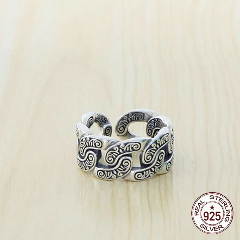 

S925 sterling silver ring with retro vintage hip-hop pattern Personalized adjustable jewelry Gifts for Lovers