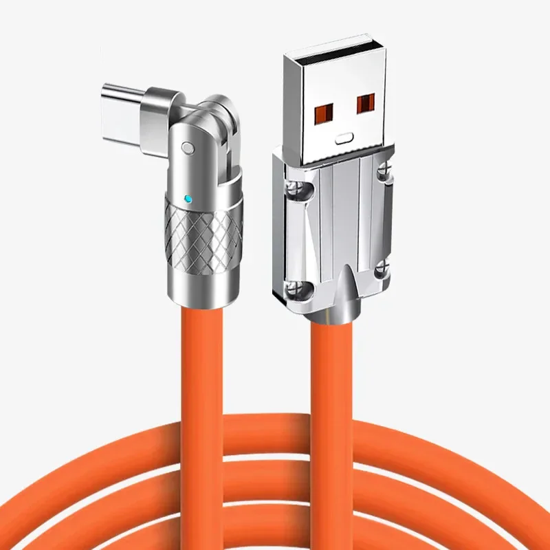 120W 6A Type C Data Line Fast Charging USB C Cable 180 Rotating Liquid Silicone Cable For iPhone 15 Pro Samsung Xiaomi Poco f3