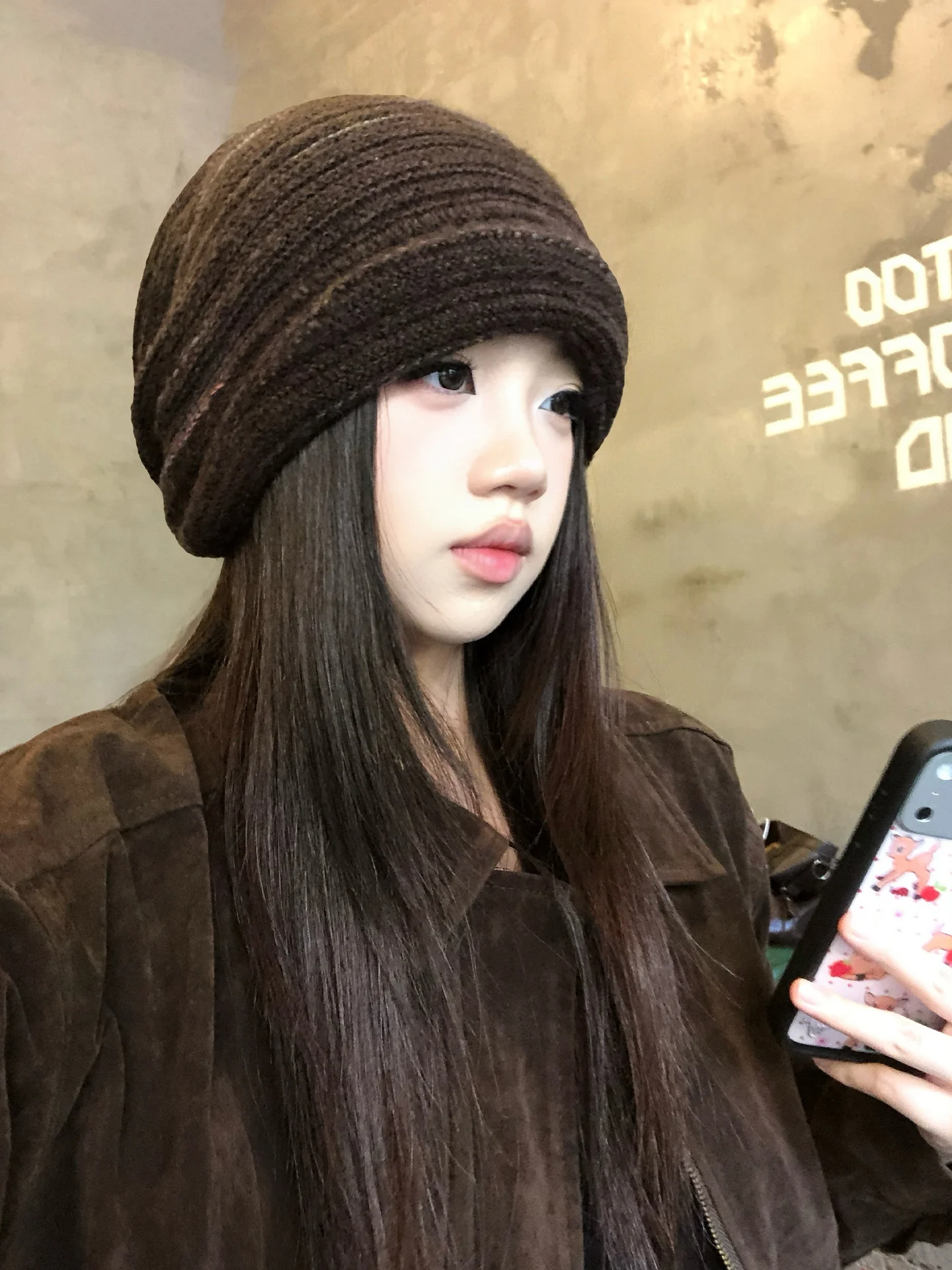 Retro Lazy Knitted Head Cover Women's Early Autumn Atmosphere Small Face Effect Large Circumference Woolen Cold Cap