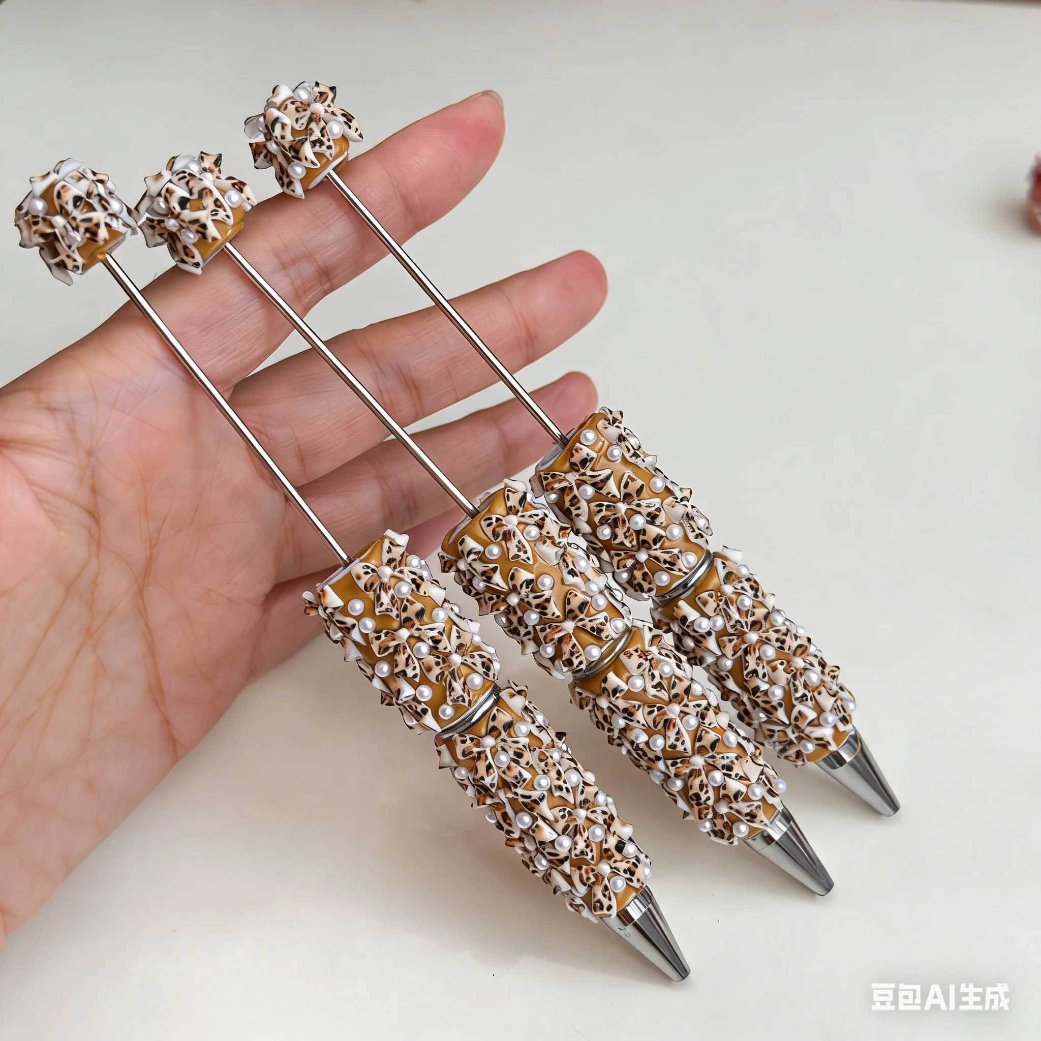 

10 шт. ручек с леопардовым принтом, бантом и жемчужными стразами, для самостоятельного изготовления, высококачественные, ручной работы, шариковые ручки с милыми гранулированными элементами, оптом