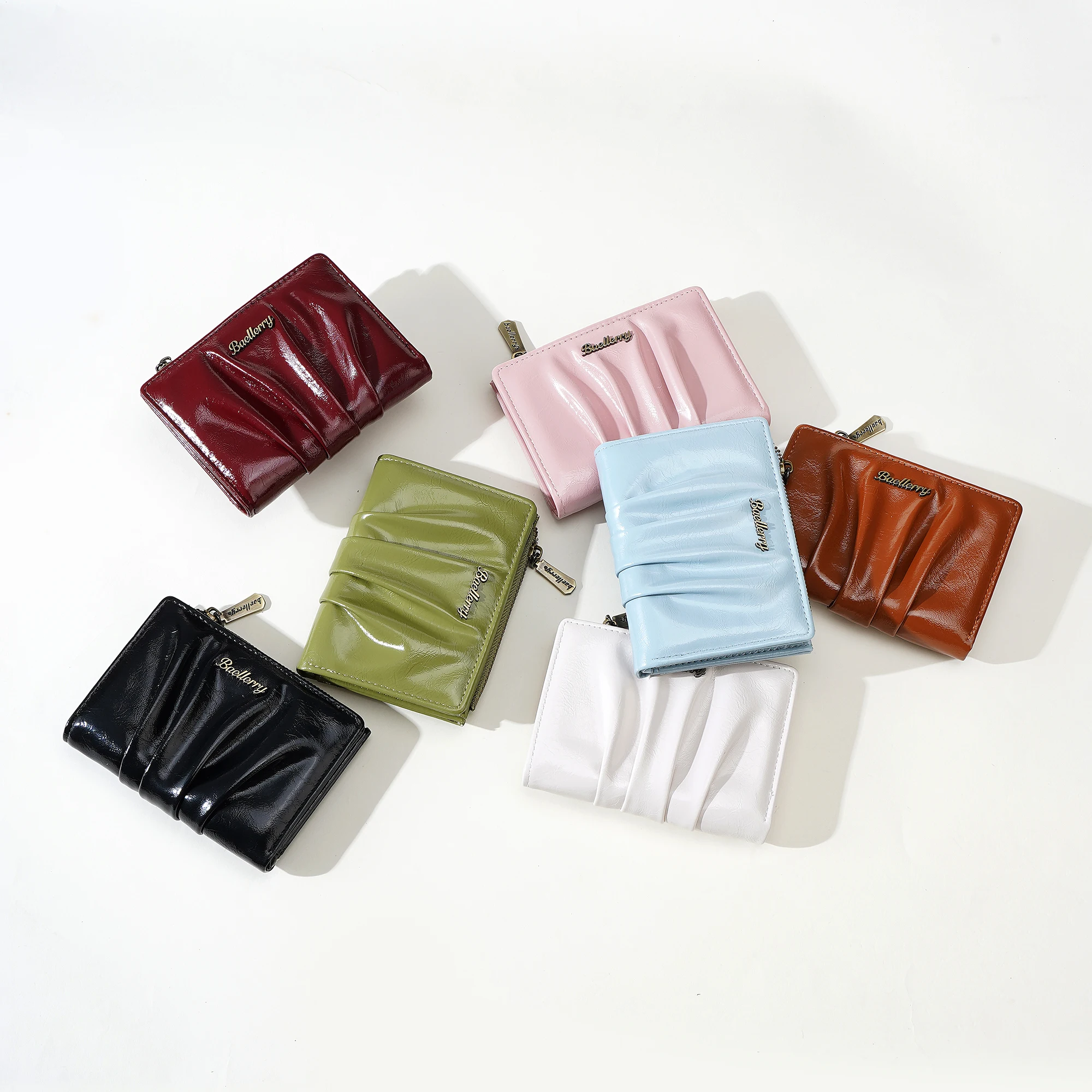 1 Stück Retro Plissierte Glänzende Öl-Wachs-PU Damen-Kurzgeldbörse, Doppelt Faltbare Schnappgeldbörse, Reißverschluss-Münzfach + Ausweisfenster, Geeignet für Outdoor-Dates, Geschenk für Frauen – Detail 40