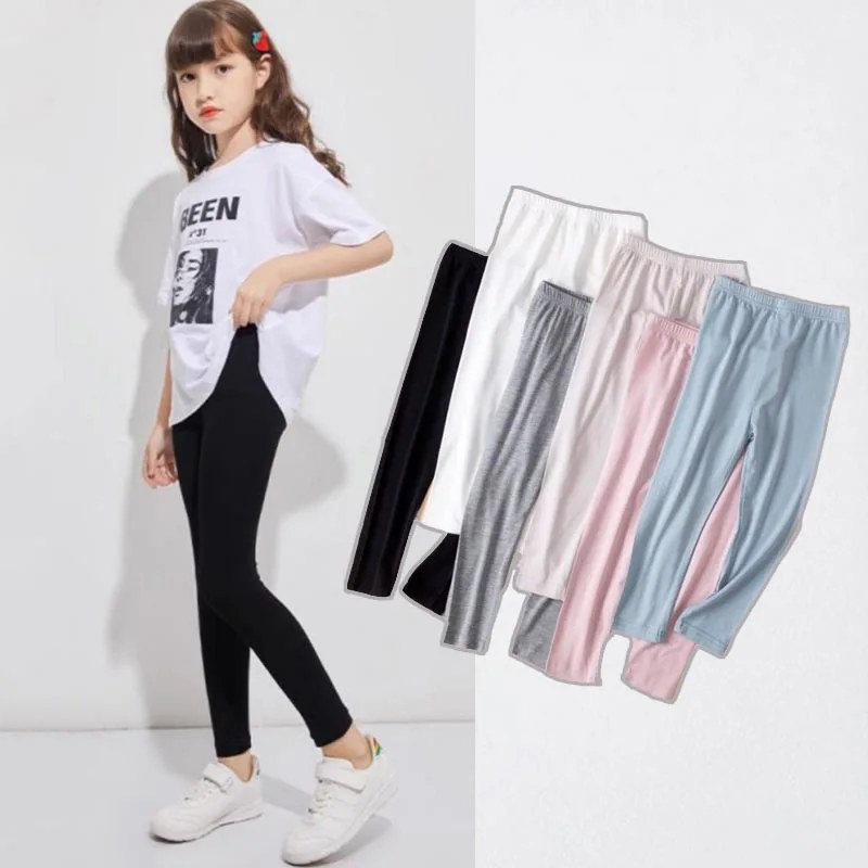 3-15years Girls Leggings Kid Modal Pants Solid Color Children Cropped Clothing Spring-Summer All-matches Bottoms Leggings