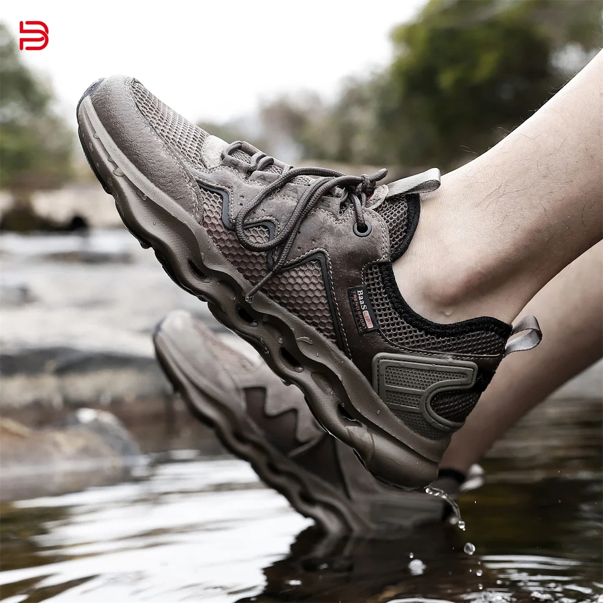 

Baasploa Men Walking Sneakers New Fashion Breathable Lace-Up Sport Shoes Solid Spring Summer Casual Shoes Anti Slip Outdoor