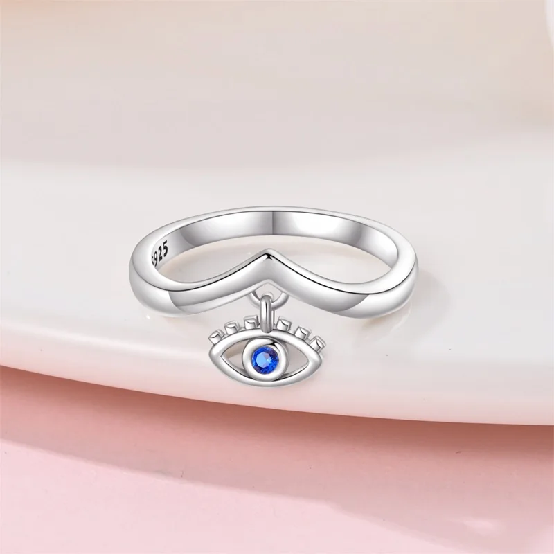 Rings 100% 925 Sterling Silver Lotus Pendant Fringe Evil Eye Heart Shaped Knit Rings Fine Wedding Engagement Shiny Jewelry Gift