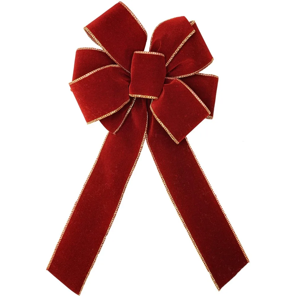 16-Pack, Classic Christmas Collection Bows with Burgundy, 2.5-inch Wide Ribbon with Gold Edge