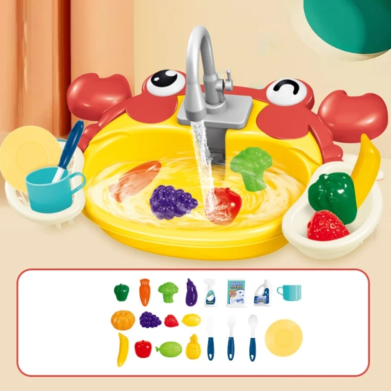 

Kitchen Play Toy with Electric Faucet Circulating Water Sink for Kids Learning