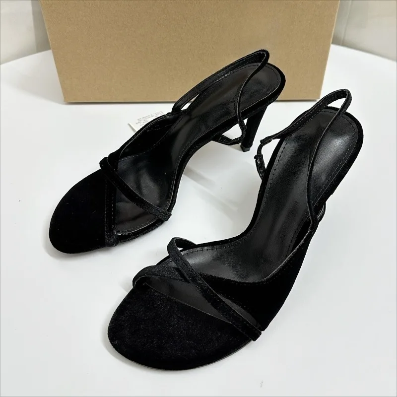 

Cross Strap High Heeled Modern Sandals for Women Sexy Open Toe Banquet Wedding Slingback Luxury Velvet Slip on Female Shoes