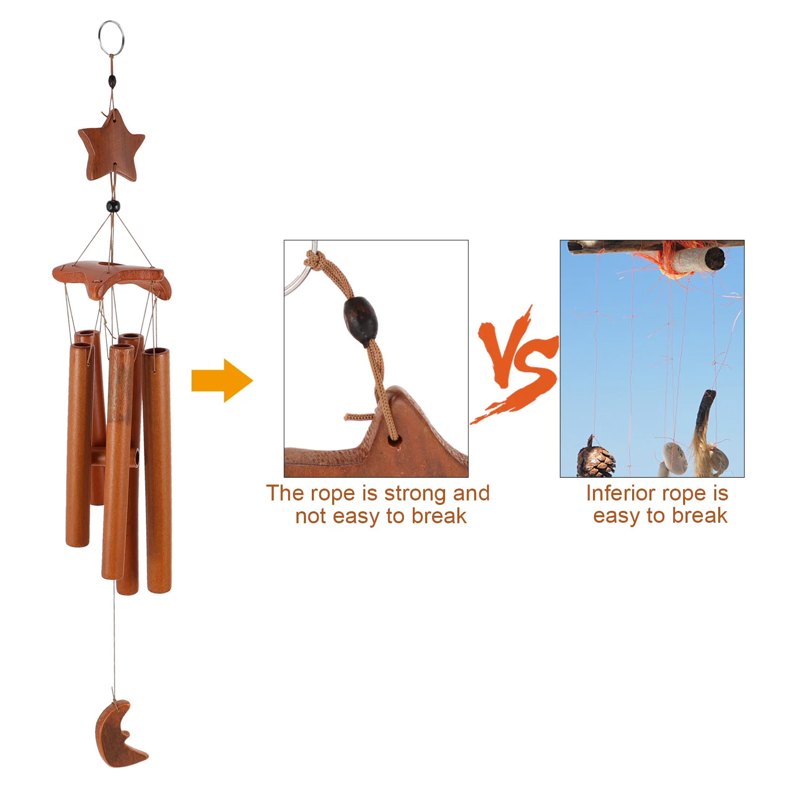

1Pcs Bamboo Wind Bell Wooden Wind Chime Five-Pointed Star Hanging Decor for Home Garden Balcony Hanging Decor